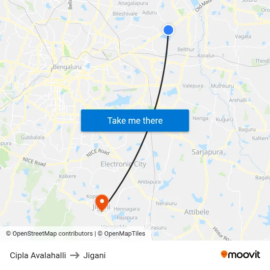 Cipla Avalahalli to Jigani map