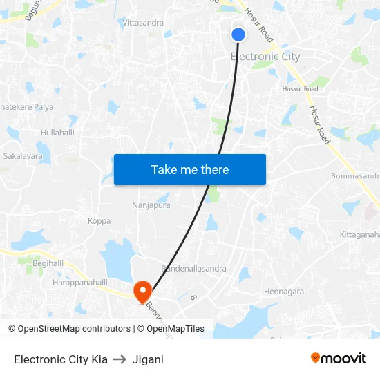 Electronic City Kia to Jigani map