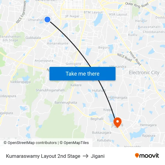 Kumaraswamy Layout 2nd Stage to Jigani map