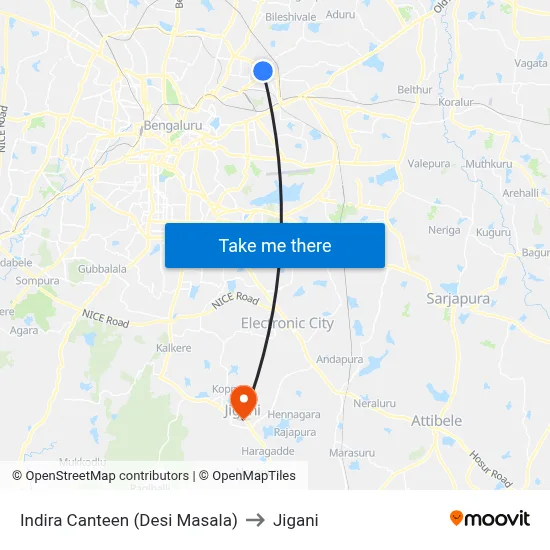 Indira Canteen (Desi Masala) to Jigani map