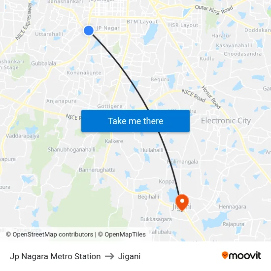 Jp Nagara Metro Station to Jigani map
