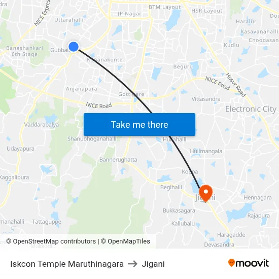 Iskcon Temple Maruthinagara to Jigani map