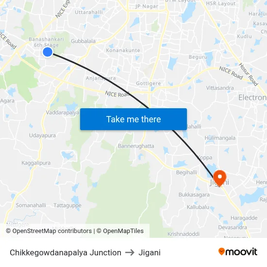 Chikkegowdanapalya Junction to Jigani map