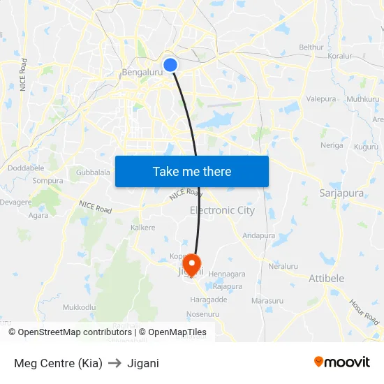 Meg Centre (Kia) to Jigani map