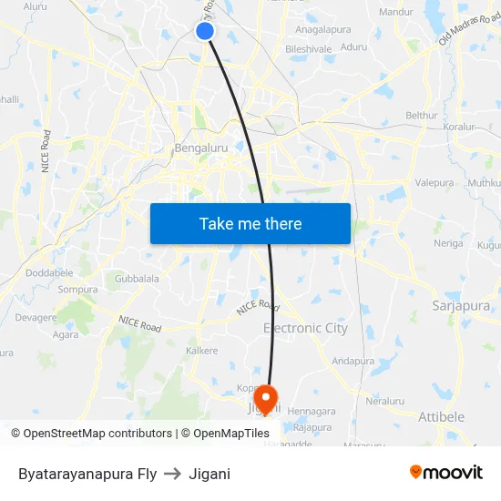 Byatarayanapura Fly to Jigani map