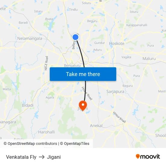 Venkatala Fly to Jigani map