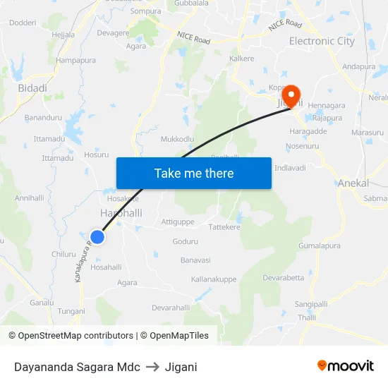 Dayananda Sagara Mdc to Jigani map