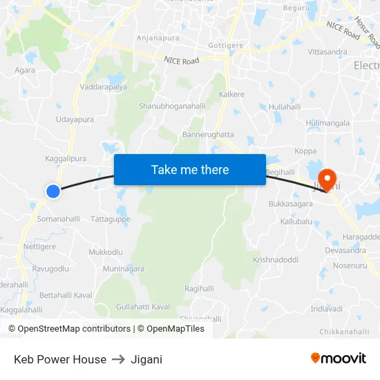 Keb Power House to Jigani map