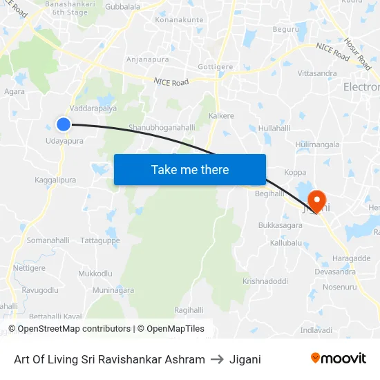 Art Of Living Sri Ravishankar Ashram to Jigani map