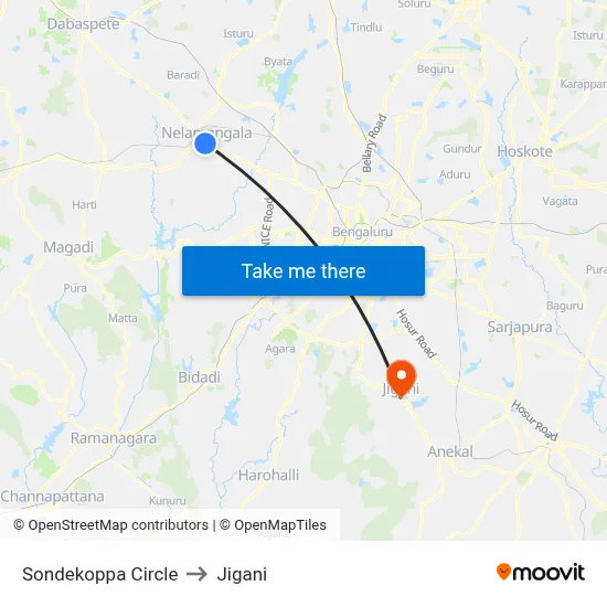 Sondekoppa Circle to Jigani map