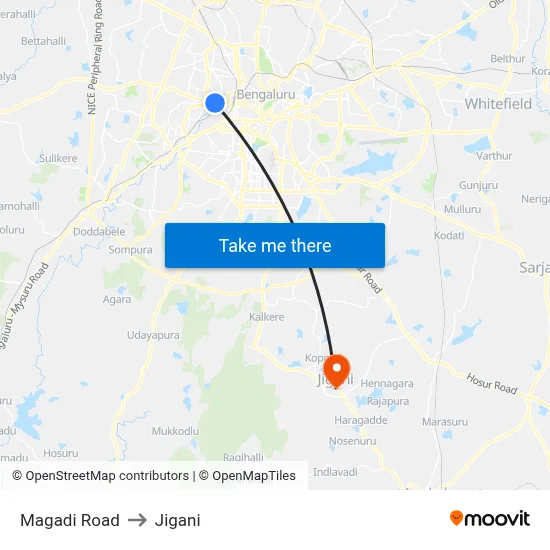 Magadi Road to Jigani map