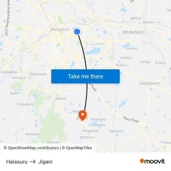 Halasuru to Jigani map