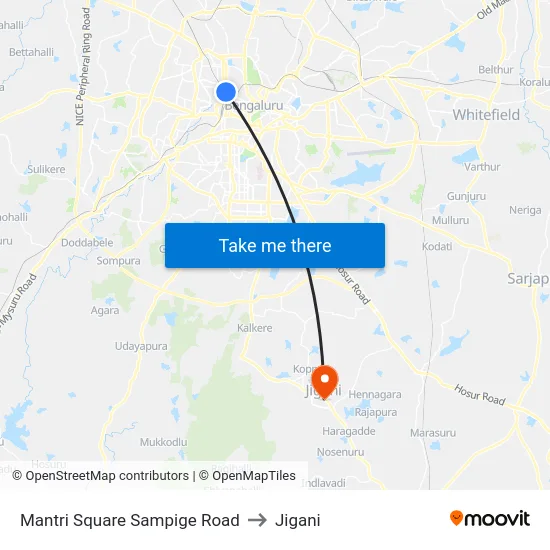 Mantri Square Sampige Road to Jigani map