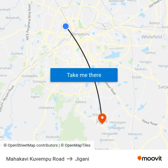 Mahakavi Kuvempu Road to Jigani map
