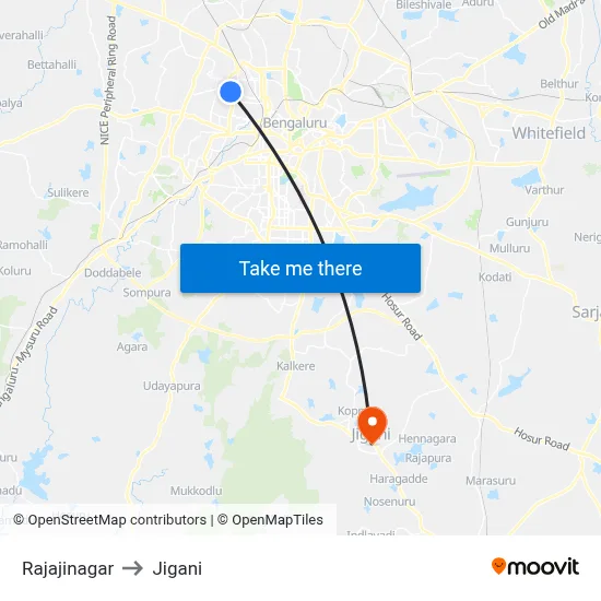 Rajajinagar to Jigani map