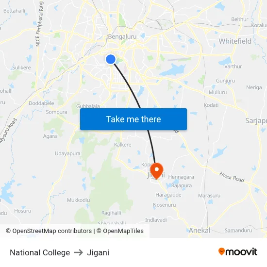 National College to Jigani map
