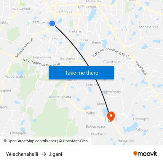 Yelachenahalli to Jigani map