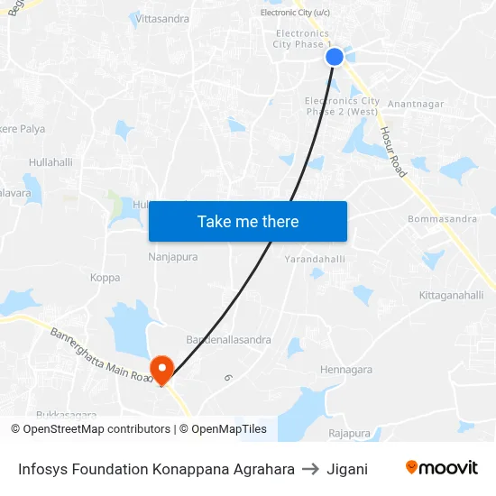 Infosys Foundation Konappana Agrahara to Jigani map