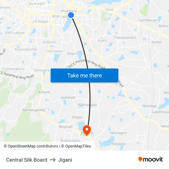 Central Silk Board to Jigani map
