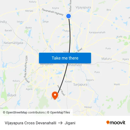 Vijayapura Cross Devanahalli to Jigani map