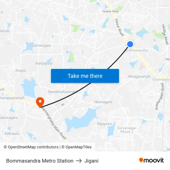 Bommasandra Metro Station to Jigani map