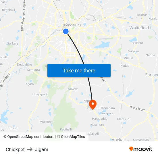 Chickpet to Jigani map