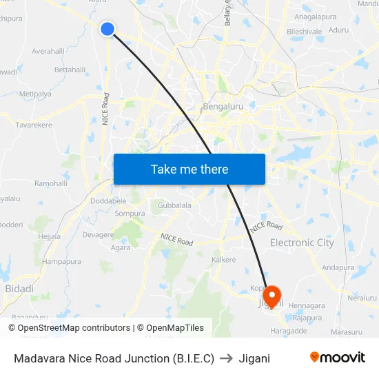 Madavara Nice Road Junction (B.I.E.C) to Jigani map