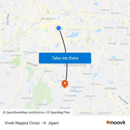 Vivek Nagara Cross to Jigani map