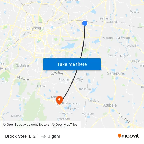 Brook Steel E.S.I. to Jigani map