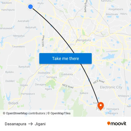 Dasanapura to Jigani map