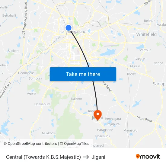 Central (Towards K.B.S.Majestic) to Jigani map