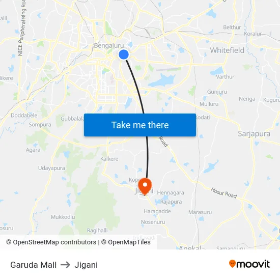 Garuda Mall to Jigani map