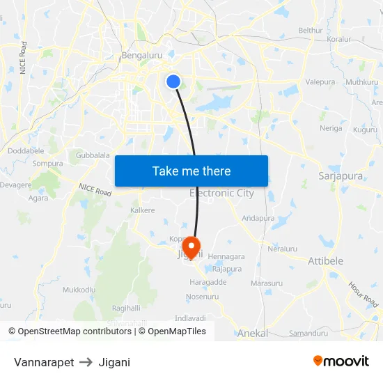 Vannarapet to Jigani map