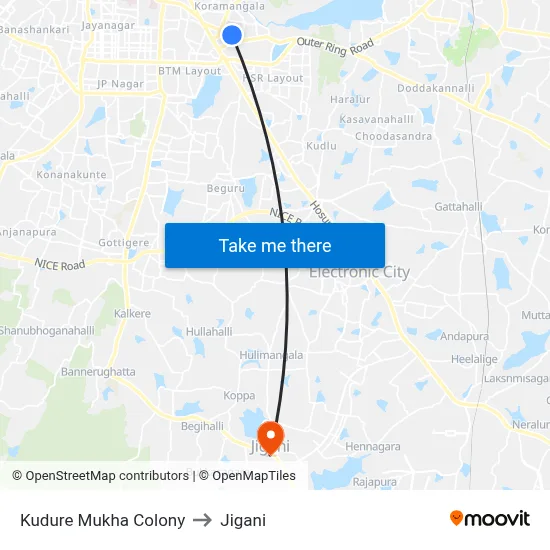 Kudure Mukha Colony to Jigani map