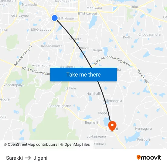 Sarakki to Jigani map