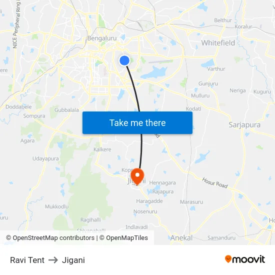 Ravi Tent to Jigani map
