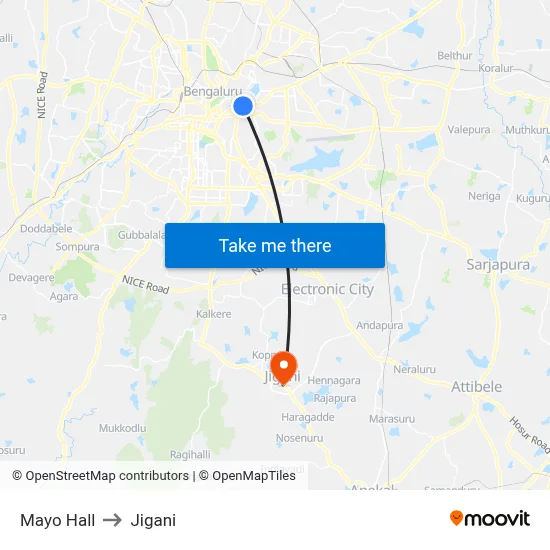Mayo Hall to Jigani map