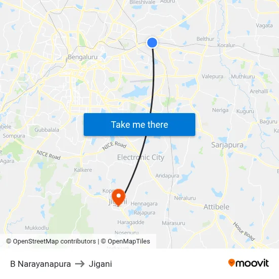 B Narayanapura to Jigani map