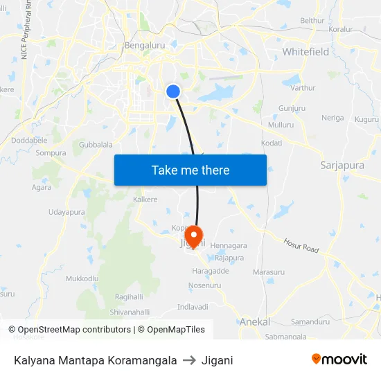 Kalyana Mantapa Koramangala to Jigani map