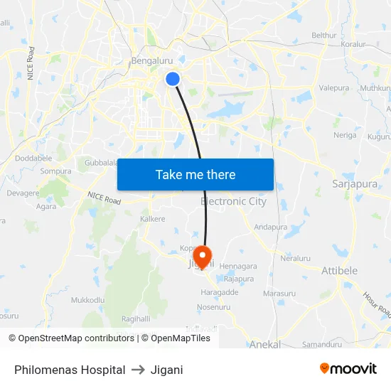 Philomenas Hospital to Jigani map