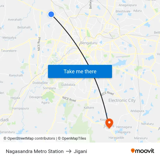 Nagasandra Metro Station to Jigani map