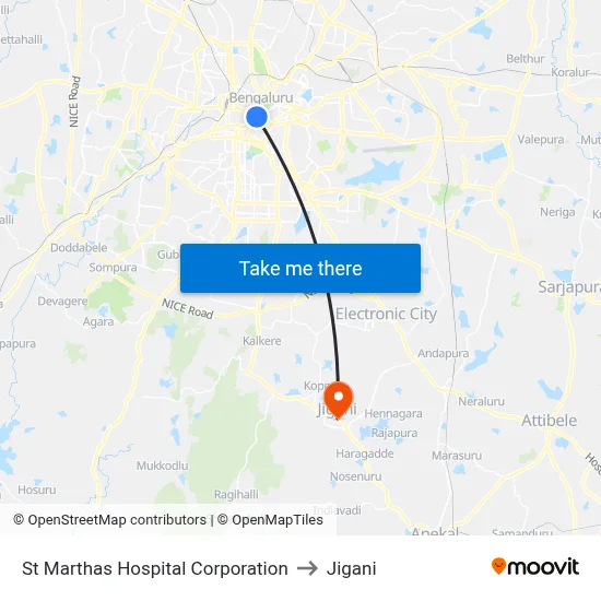 St Marthas Hospital Corporation to Jigani map