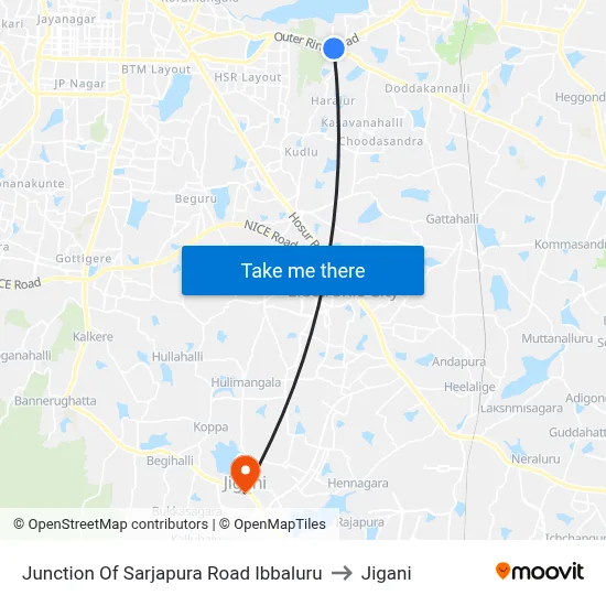 Junction Of Sarjapura Road Ibbaluru to Jigani map