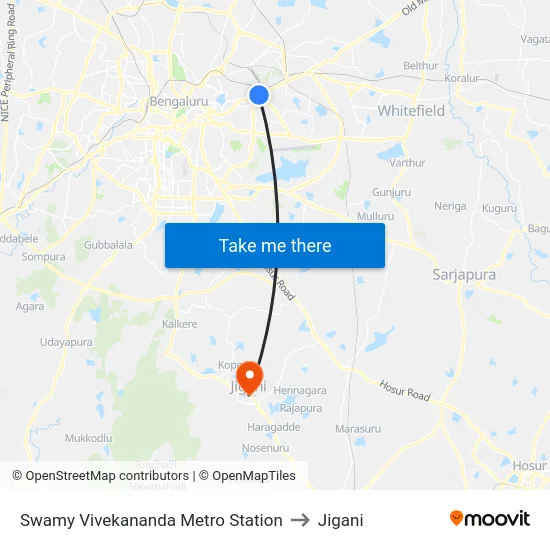 Swamy Vivekananda Metro Station to Jigani map