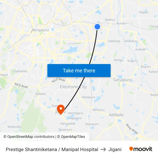 Prestige Shantiniketana / Manipal Hospital to Jigani map