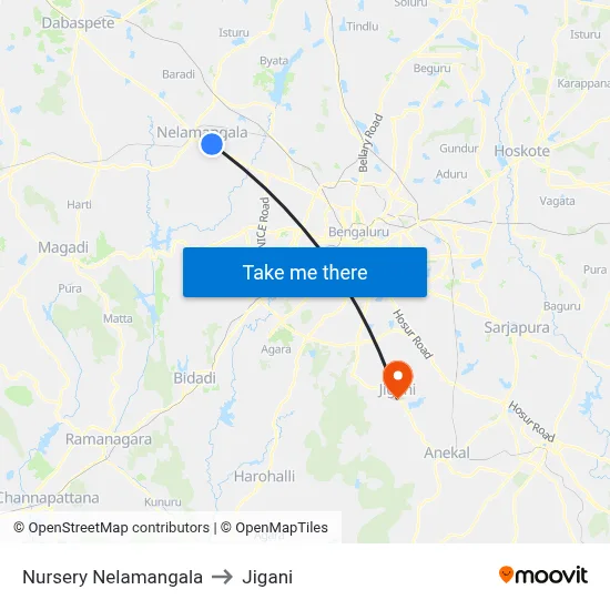 Nursery Nelamangala to Jigani map