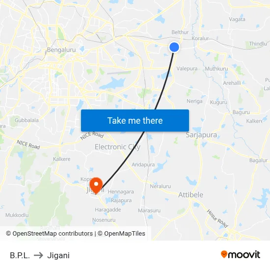 B.P.L. to Jigani map