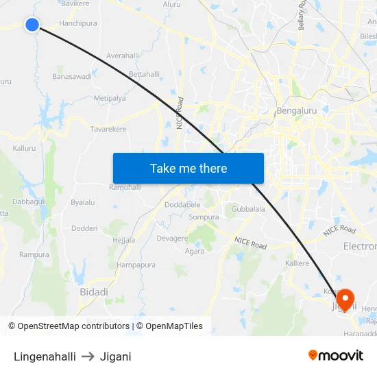 Lingenahalli to Jigani map
