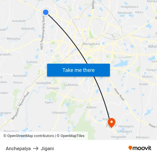 Anchepalya to Jigani map