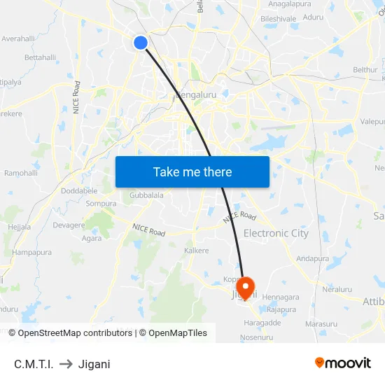 C.M.T.I. to Jigani map